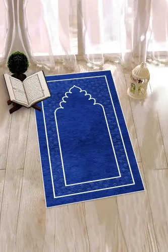 Printed Washable Plain Pattern Prayer Mat 70x130 cm. , SECCADE-11-BLUE - 4