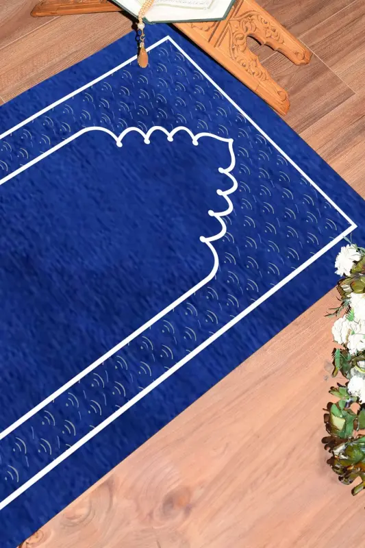 Printed Washable Plain Pattern Prayer Mat 70x130 cm. , SECCADE-11-BLUE - 6
