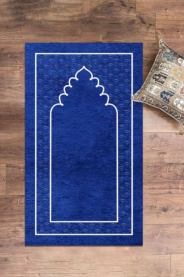 Printed Washable Plain Pattern Prayer Mat 70x130 cm. , SECCADE-11-BLUE - 2