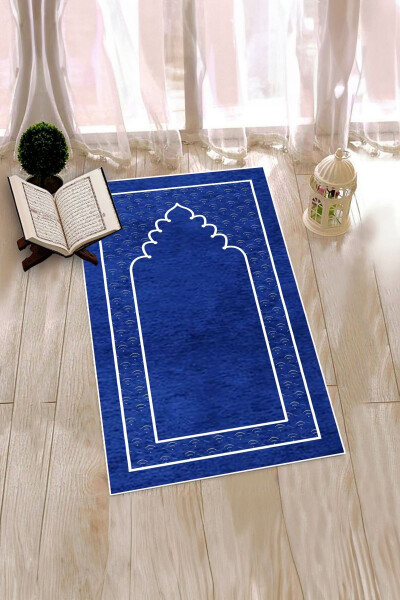 Printed Washable Plain Pattern Prayer Mat 70x130 cm. , SECCADE-11-BLUE - 3