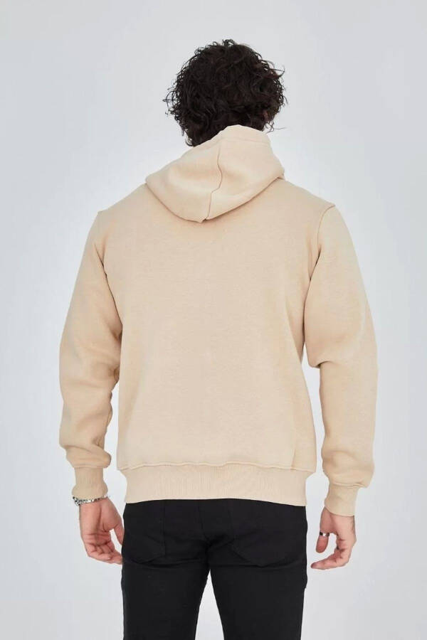 Printed zippered beige hooded sweatshirt - 2