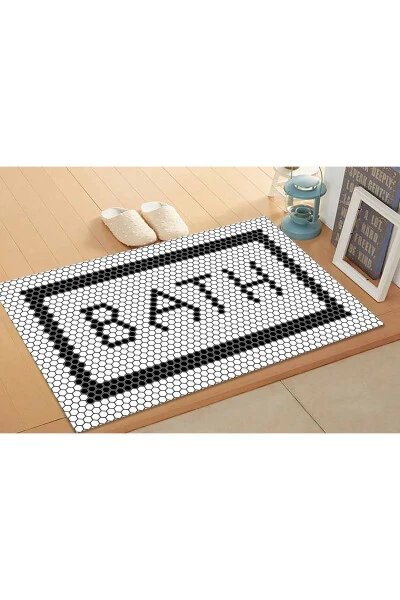 Printopia Black and White Bath Written Washable Bathroom Mat - TREND