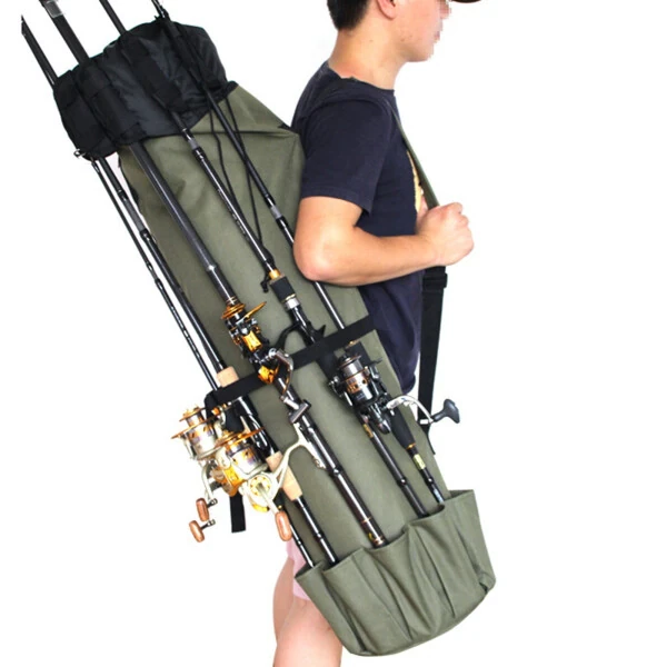 PRINxy Fishing Rod Carrier Fishing Reel Organizer Pole Storage Bag,Holds 5 Poles Travel Case Waterproof Lightweight Tackle Box Multifunctional Stand Fishing Bags Green-GREEN - 6