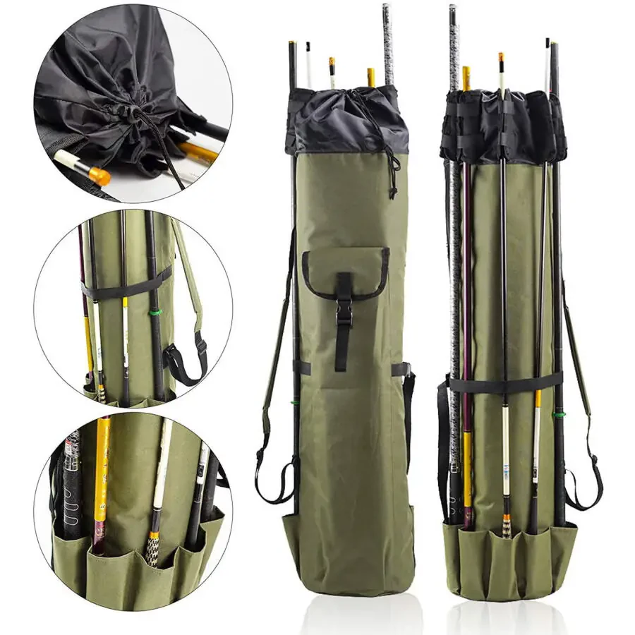 PRINxy Fishing Rod Carrier Fishing Reel Organizer Pole Storage Bag,Holds 5 Poles Travel Case Waterproof Lightweight Tackle Box Multifunctional Stand Fishing Bags Green-GREEN - 1