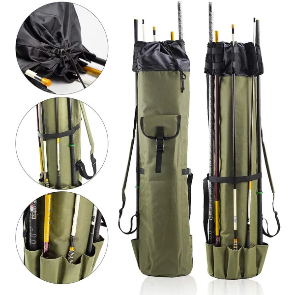 PRINxy Fishing Rod Carrier Fishing Reel Organizer Pole Storage Bag,Holds 5 Poles Travel Case Waterproof Lightweight Tackle Box Multifunctional Stand Fishing Bags Green-GREEN - PRINXY