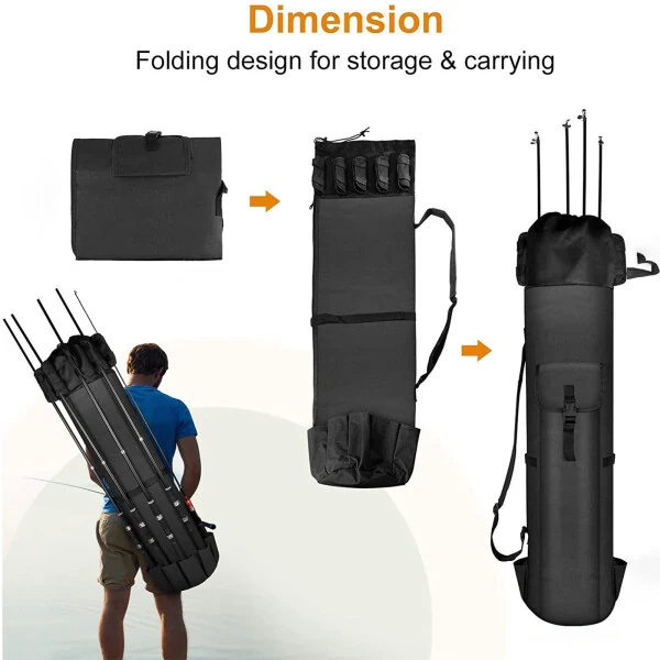 PRINxy Fishing Rod Carrier Fishing Reel Organizer Pole Storage Bag,Holds 5 Poles Travel Case Waterproof Lightweight Tackle Box Multifunctional Stand Fishing Bags Black-BLACK - 5