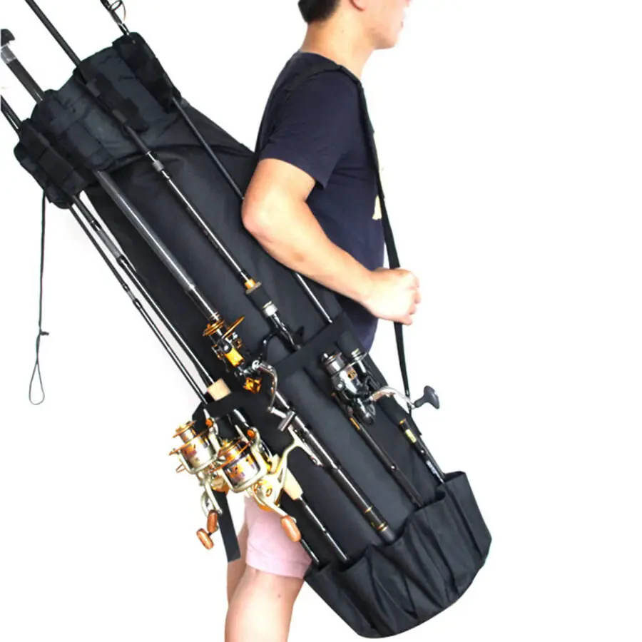 PRINxy Fishing Rod Carrier Fishing Reel Organizer Pole Storage Bag,Holds 5 Poles Travel Case Waterproof Lightweight Tackle Box Multifunctional Stand Fishing Bags Black-BLACK - 7