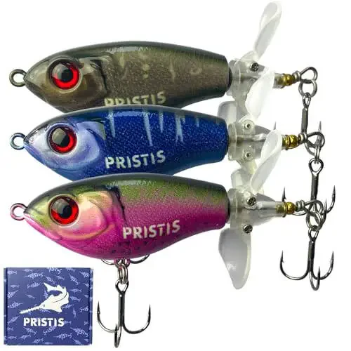 Pristis 3 dona Topsuv Baliq Ovlari Yemlari, Pervaneli, Suvda Aylanuvchi Quyruqli Plopperlar, Sho'r Su Shirin Su Yuza Plopper Minnow Yemlari Bas Perch Pike uchun, Plopper Sputter Yemlari - 1