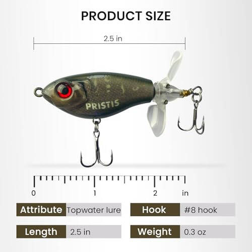 Pristis 3 pcs Topwater Fishing Lures with Propellers, Plopper Hard Baits with Floating Rotating Tail, Plopping Sputter Minnow Swimbait Set Kit for Saltwater Freshwater Bass Perch Pike Muskie - 5