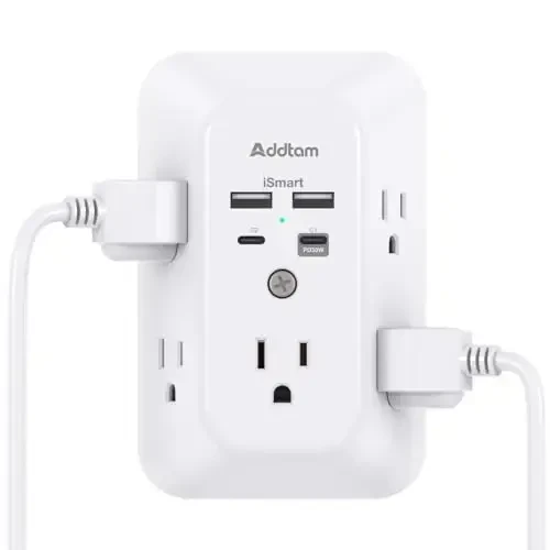 Outlet Extender Surge Protector - Addtam 5-Outlet Splitter with 4 USB Wall Charger(PD 30W), Multi Plug Wall Outlet Power Strip for Home, Dorm Room Essentials 