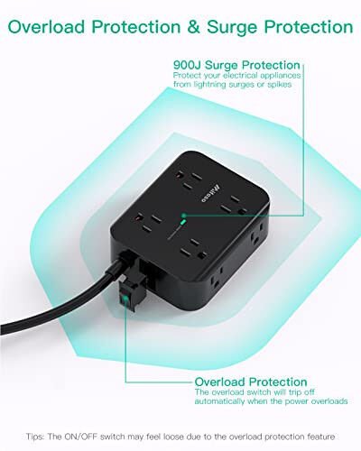 Power Strip Surge Protector - Flat Plug, Wall Mount, 8 Wide Outlets with 4 USB Ports (2 USB C), 5FT Heavy Duty Extension Cord with Multiple Outlets, Charging Station Overload Protection for Home Dorm - 3