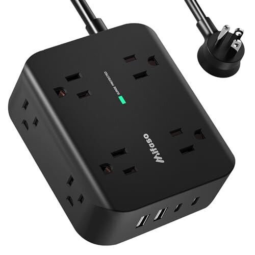 Power Strip Surge Protector - Flat Plug, Wall Mount, 8 Wide Outlets with 4 USB Ports (2 USB C), 5FT Heavy Duty Extension Cord with Multiple Outlets, Charging Station Overload Protection for Home Dorm - 4