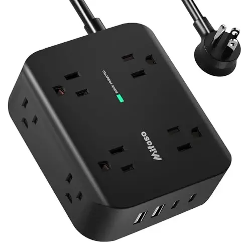 Power Strip Surge Protector - Flat Plug, Wall Mount, 8 Wide Outlets with 4 USB Ports (2 USB C), 5FT Heavy Duty Extension Cord with Multiple Outlets, Charging Station Overload Protection for Home Dorm - 3