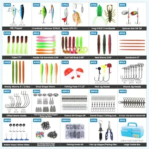 Pro 3-Layer FishingTackle Box Kit with Accessories Set,Including Saltwater and Freshwater Lures,Tools,Spacious Storage,All-in-One Bass Fishing Gear Set & Gift for Men(339pcs Fishing Tackle Box) - 5