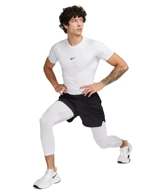 Pro Men's Dri-FIT 3/4-Length Fitness Tights - White/black - 4