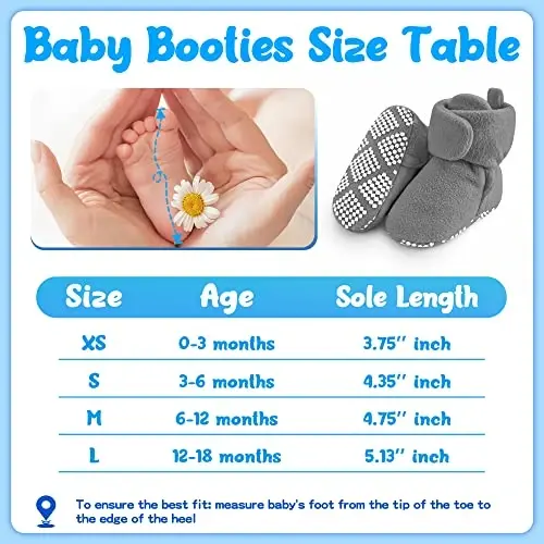 Pro Goleem Fleece Baby Booties, Issiq Qulay Chaqaloq Poyabzallari, Paypoq Oyoq Kiyimlari, Kiyish Oson, Unisex Chaqaloq Sovg'alari, O'g'il va Qizlar uchun Yumshoq Sirpanmaydigan Sozlanishi Yangi Tug'ilgan Poyabzallar - 4