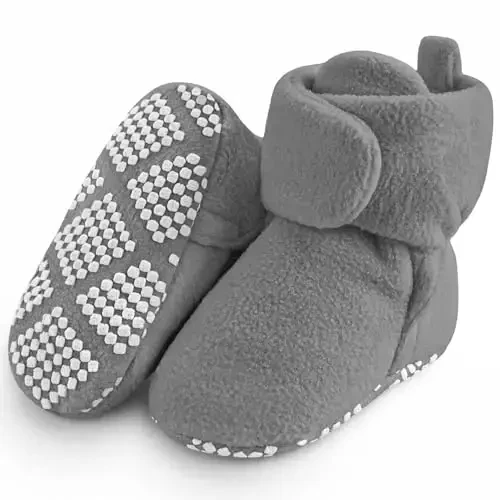 Pro Goleem Fleece Baby Booties, Warm Cozy Baby Slippers, Stay On Sock Shoes, Easy to Put on, Unisex Baby Gifts, Soft Non-Slip Adjustable Newborn Boots for Boys and Girls - 1