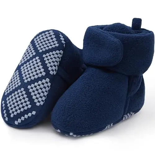 Pro Goleem Fleece Baby Booties, Warm Cozy Baby Slippers, Stay On Sock Shoes, Easy to Put on, Unisex Baby Gifts, Soft Non-Slip Adjustable Newborn Boots for Boys and Girls 