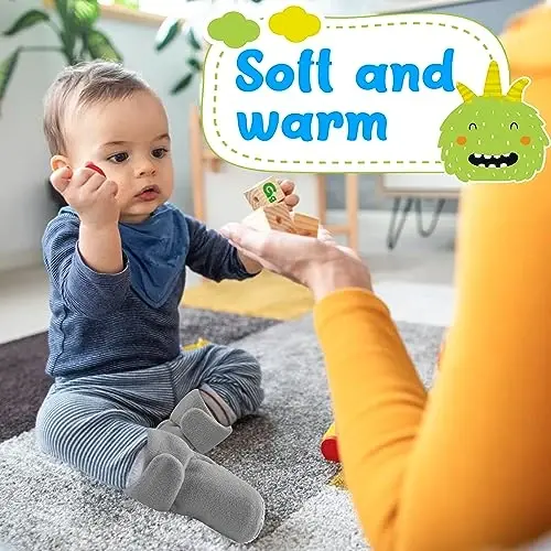 Pro Goleem Fleece Baby Booties, Warm Cozy Baby Slippers, Stay On Sock Shoes, Easy to Put on, Unisex Baby Gifts, Soft Non-Slip Adjustable Newborn Boots for Boys and Girls - PRO (1)