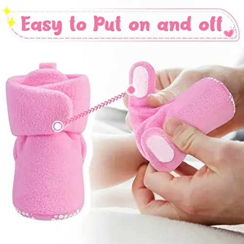 Pro Goleem Fleece Baby Booties, Warm Cozy Baby Slippers, Stay On Sock Shoes, Easy to Put on, Unisex Baby Gifts, Soft Non-Slip Adjustable Newborn Boots for Boys and Girls - 3