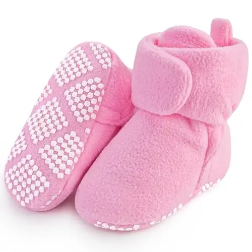 Pro Goleem Fleece Baby Booties, Warm Cozy Baby Slippers, Stay On Sock Shoes, Easy to Put on, Unisex Baby Gifts, Soft Non-Slip Adjustable Newborn Boots for Boys and Girls - 1