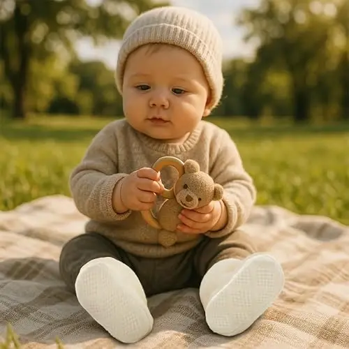 Pro Goleem Fleece Baby Booties, Warm Cozy Baby Slippers, Stay On Sock Shoes, Easy to Put on, Unisex Baby Gifts, Soft Non-Slip Adjustable Newborn Boots for Boys and Girls - 6