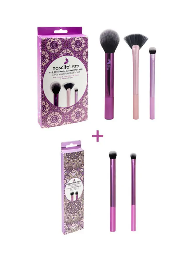 Pro Multipurpose Brush Set 3pcs - 67 + 2pcs Eye Brush Set - 72 - 1