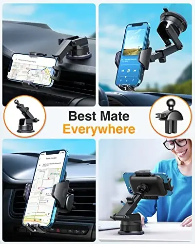 [Pro Version] VANMASS Universal Car Phone Mount [Super Suction Cup] Dashboard Phone Holder, Handsfree Windshield Dash Vent Phone Holder Car, Compatible for iPhone 17 16 15 14 Samsung LG & Truck,Silver - 4
