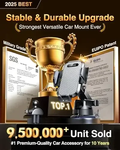 [Pro Version] VANMASS Universal Car Phone Mount [Super Suction Cup] Dashboard Phone Holder, Handsfree Windshield Dash Vent Phone Holder Car, Compatible for iPhone 17 16 15 14 Samsung LG & Truck,Silver - VANMASS (1)