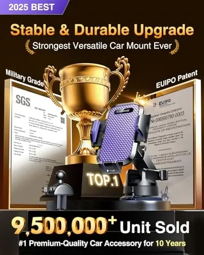 [Pro Version] VANMASS Universal Car Phone Mount [Super Suction Cup] Dashboard Phone Holder, Handsfree Windshield Dash Vent Phone Holder Car, Compatible for iPhone 17 16 15 14 Samsung LG & Truck,Purple - 2