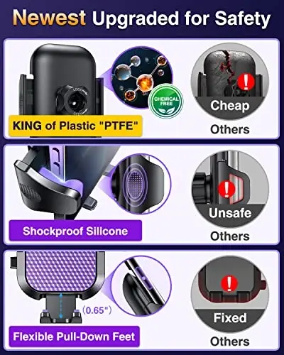 [Pro Version] VANMASS Universal Car Phone Mount [Super Suction Cup] Dashboard Phone Holder, Handsfree Windshield Dash Vent Phone Holder Car, Compatible for iPhone 17 16 15 14 Samsung LG & Truck,Purple - 5