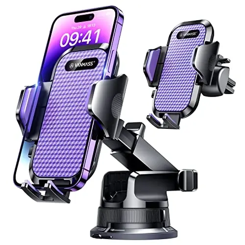 [Pro Version] VANMASS Universal Car Phone Mount [Super Suction Cup] Dashboard Phone Holder, Handsfree Windshield Dash Vent Phone Holder Car, Compatible for iPhone 17 16 15 14 Samsung LG & Truck,Purple - 1