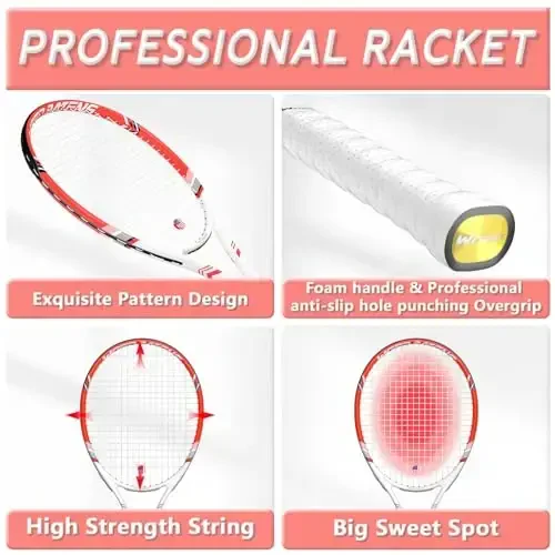 Pro Tennis Racket for Adults, 2 Player 27 inch Speed Tennis Racquet Acceptable for Beginner and Professional with 3 Tennis Balls, 2 Vibration Dampes, 2 Overgrips, Tennis Bag - 3