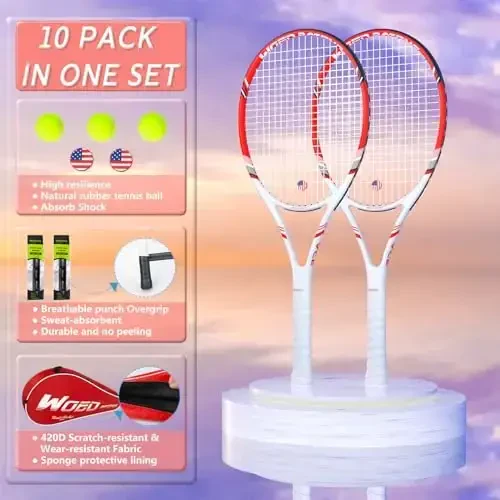 Pro Tennis Racket for Adults, 2 Player 27 inch Speed Tennis Racquet Acceptable for Beginner and Professional with 3 Tennis Balls, 2 Vibration Dampes, 2 Overgrips, Tennis Bag - 5