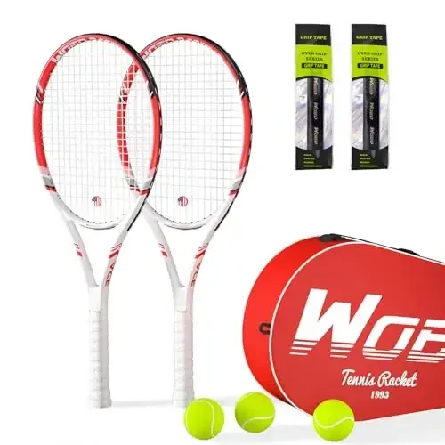 Pro Tennis Racket for Adults, 2 Player 27 inch Speed Tennis Racquet Acceptable for Beginner and Professional with 3 Tennis Balls, 2 Vibration Dampes, 2 Overgrips, Tennis Bag - 7