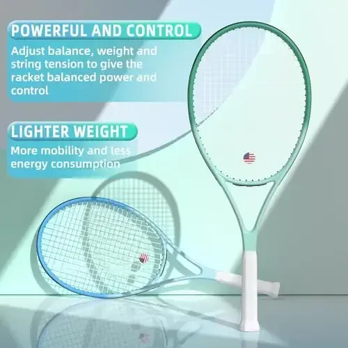Pro Tennis Racket for Adults, 2 Player 27 inch Speed Tennis Racquet Acceptable for Beginner and Professional with 3 Tennis Balls, 2 Vibration Dampes, 2 Overgrips, Tennis Bag - 5
