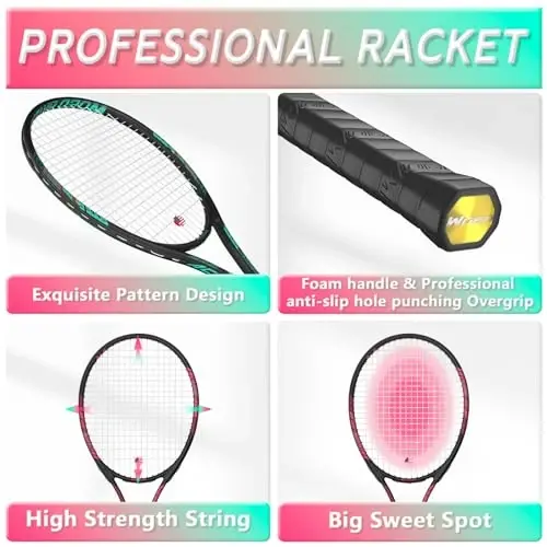 Pro Tennis Racket for Adults, 2 Player 27 inch Speed Tennis Racquet Acceptable for Beginner and Professional with 3 Tennis Balls, 2 Vibration Dampes, 2 Overgrips, Tennis Bag - 3