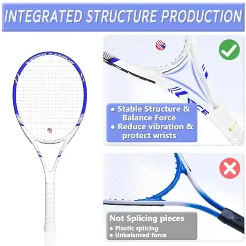 Pro Tennis Racket for Adults, 2 Player 27 inch Speed Tennis Racquet Acceptable for Beginner and Professional with 3 Tennis Balls, 2 Vibration Dampes, 2 Overgrips, Tennis Bag - 2