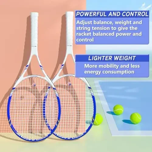 Pro Tennis Racket for Adults, 2 Player 27 inch Speed Tennis Racquet Acceptable for Beginner and Professional with 3 Tennis Balls, 2 Vibration Dampes, 2 Overgrips, Tennis Bag - 4