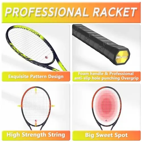 Pro Tennis Racket for Adults, 2 Player 27 inch Speed Tennis Racquet Acceptable for Beginner and Professional with 3 Tennis Balls, 2 Vibration Dampes, 2 Overgrips, Tennis Bag - 3