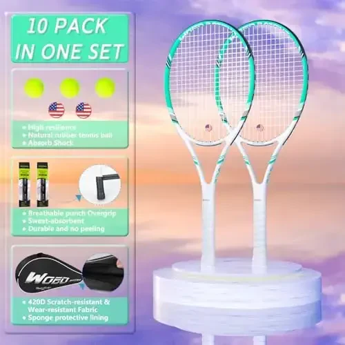 Pro Tennis Racket for Adults, 2 Player 27 inch Speed Tennis Racquet Acceptable for Beginner and Professional with 3 Tennis Balls, 2 Vibration Dampes, 2 Overgrips, Tennis Bag - 5