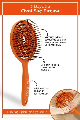 Pro Three-Dimensional Hair Brush Orange Pro Oval Hair Brush-Mixed - 2