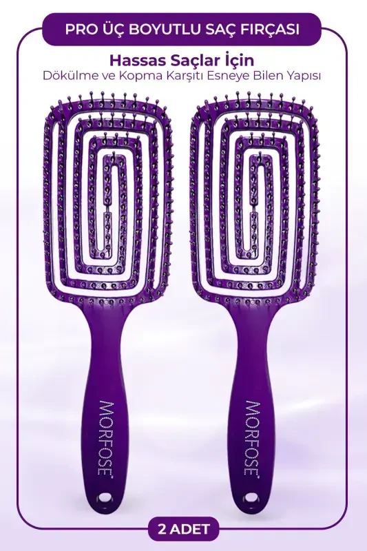 Pro Three-Dimensional Normal Hair Brush X 2 Pieces-Purple - 1