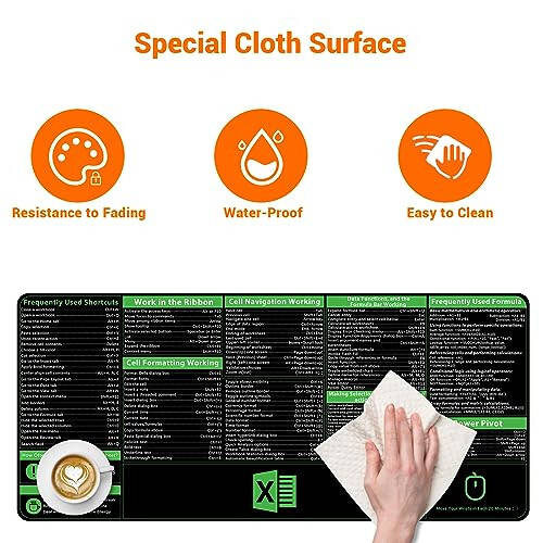 ProbTis Excel Kısayolları Mousepad, Geliştirilmiş Pro Sürümü, Geniş Ofis Masa Matı, Dikişli Kenarlar, Kaymaz Taban Klavye Matları, XXL Dev Fare Altlığı Masa İçin, 35.4”x15.7”, Yeni Öğretim Yılına Hazırlık - 5