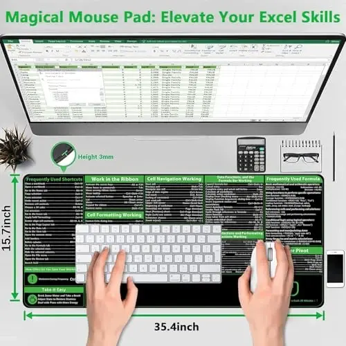 ProbTis Excel Cheat Sheet Desk Pad, Upgraded Pro Version, Excel Shortcuts Mousepad Stitched Edges, Non-Slip Base Keyboard Mats, XXL Giant Mouse Pads for Desk, 35.4”x15.7”, Back to School - 2