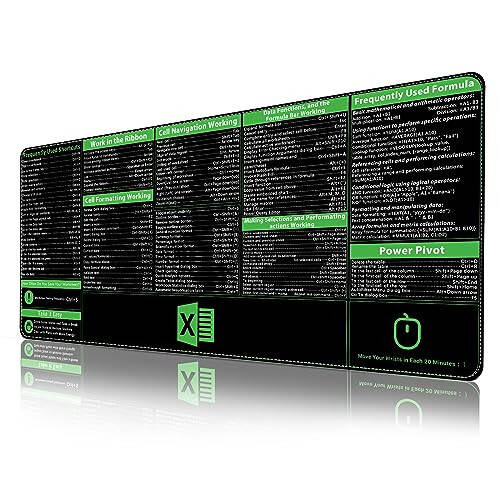 ProbTis Excel Shortcuts Mousepad, Upgraded Pro Version, Extended Office Desk Mat, Stitched Edges, Non-Slip Base Keyboard Mats, XXL Giant Mouse Pads for Desk, 35.4”x15.7”, Back to School - 1