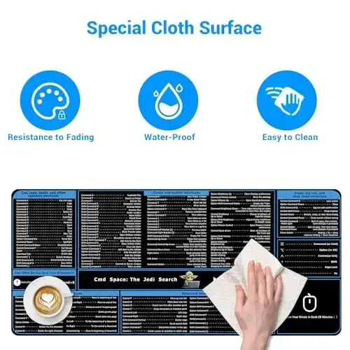 ProbTis Keyboard Shortcut Mouse Pad Compatible with MacOS, Computer Shortcut Cheat Sheet Mousepad, Stitched Edges, Non-Slip Base Keyboard Mats, XXL Large Desk Mat, 35.4”x15.7”, Office Gifts - 6