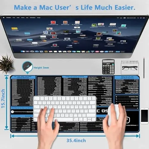 ProbTis Keyboard Shortcut Mouse Pad Compatible with MacOS, Computer Shortcut Cheat Sheet Mousepad, Stitched Edges, Non-Slip Base Keyboard Mats, XXL Large Desk Mat, 35.4”x15.7”, Office Gifts - 2