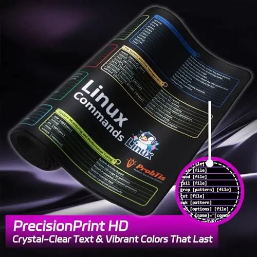 ProbTis Linux Commands Line Mouse Pad, Upgraded Pro Version, Cheat Sheet to Kali/Red Hat/Ubuntu/OpenSUSE/Arch/Debian/Unix Programmer, Extended Large Desk Mat, 35.4”×15.7