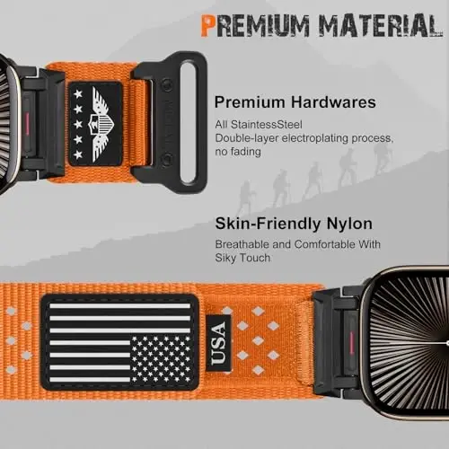 Прочный нейлоновый ремешок для Apple Watch Ultra 2, мужские ремешки 49 мм 46 мм 45 мм 44 мм 42 мм. Дышащий браслет с флагом в виде звезд и полос, спортивный тренировочный ремешок для iWatch Ultra серии 10 9 8 7 6 5 4 3 SE/Ultra2 - 3